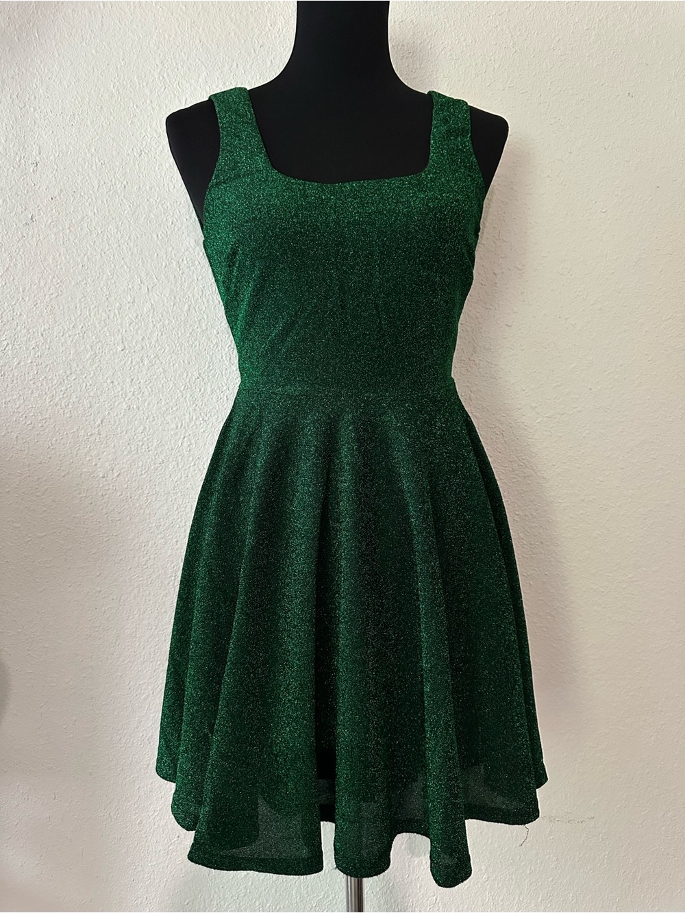 Lulu's Emerald Green Sparkle Fit & Flare Dress